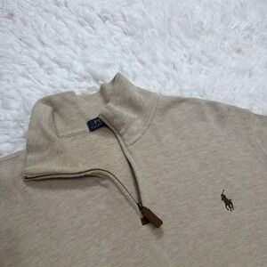 POLO RALPH LAUREN Sweater Mens L 1/4 Zip Mock Neck Pullover Pima Cotton Beige
